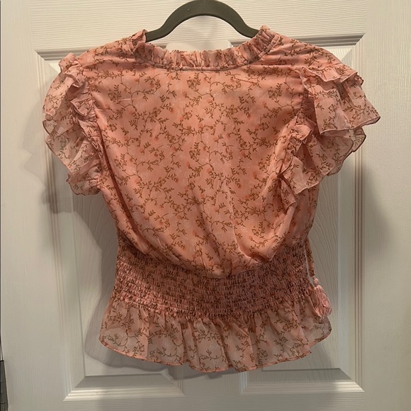 NWT Indulge Pink Puff Sleeve Ruffled Blouse - Picture 3 of 4